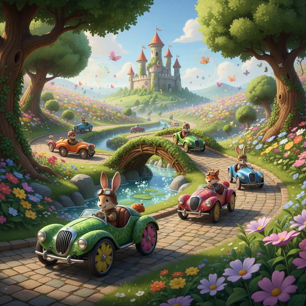 Circuito di gara domestico nel giardino con ostacoli naturali, alberi e superfici irregolari per sfide impegnative